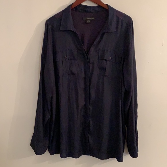 Calvin Klein Jeans Blouse Navy Blue Long Sleeves Button Down Top Shirt XL Talla - Picture 1 of 10